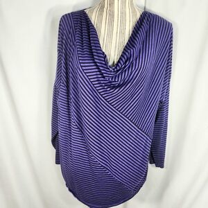Jones New York Sport Purple & Black Striped Drape Neck 3/4 Sleeve Top Size 1X
